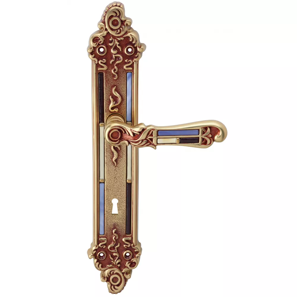Klamka do drzwi Tiffany Vetro Blu - dlugi szyld - otwor na klucz - wykonczenie OF